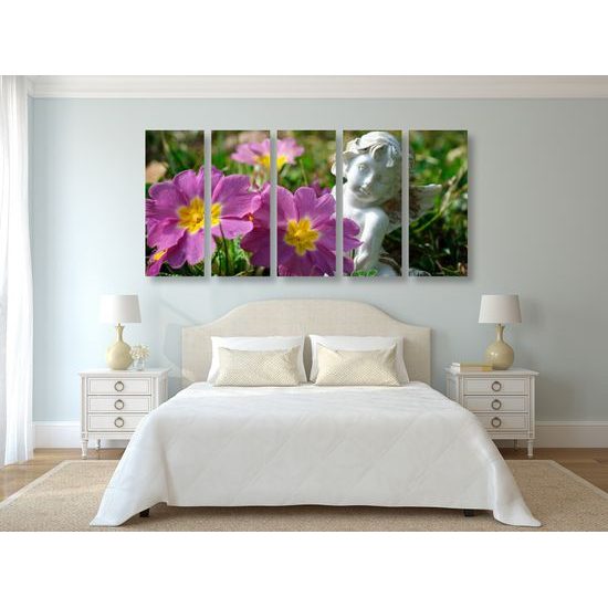 5-dielny obraz anjel na rozkvitnutej lúke