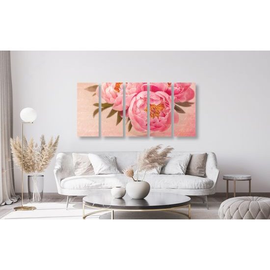 5-dielny obraz nádherná pivonka