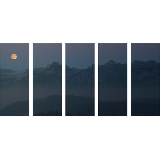 5-dielny obraz spln nad zasneženými horami