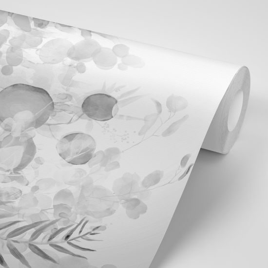 Samolepiaca tapeta nežné tropické listy v černobielom prevedení