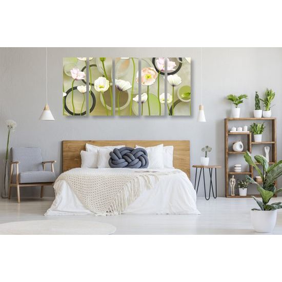 5-dielny obraz biele kvety na zaujímavom pozadí