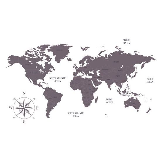 Obraz na korku jednoduchá mapa sveta v hnedom prevedení