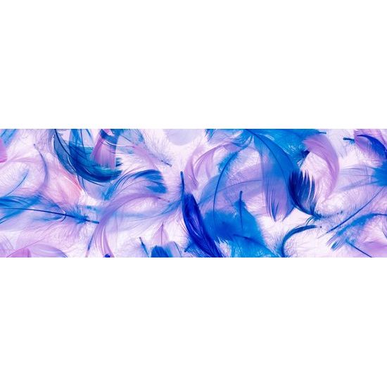 Obraz fialovo modré abstraktné pierka na bielom pozadí