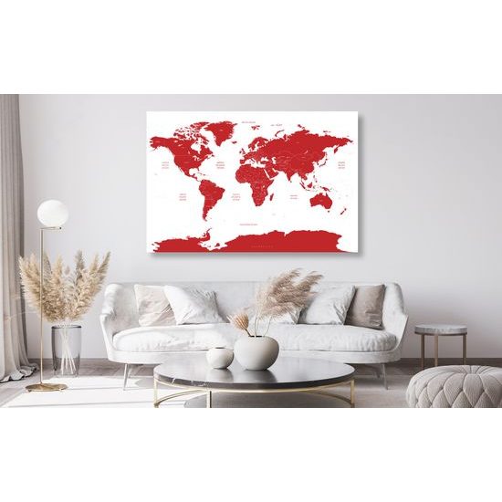 Obraz na korku červená mapa sveta so štátmi