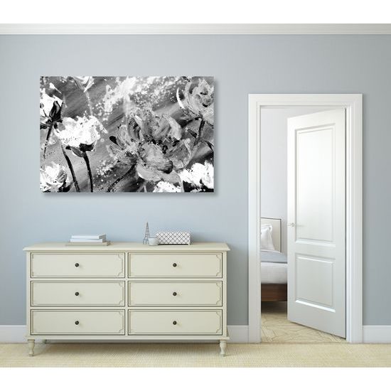 Obraz čiernobiela maľba kvetov