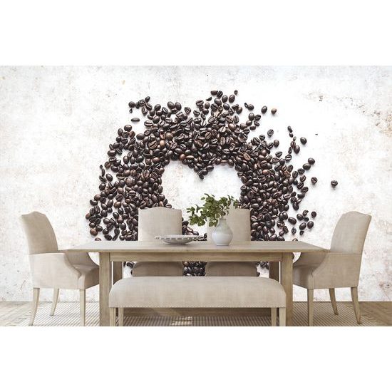 Samolepiaca fototapeta kávové zrná v tvare srdca
