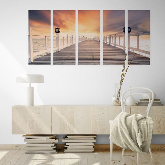 5-dielny obraz západ slnka nad mólom
