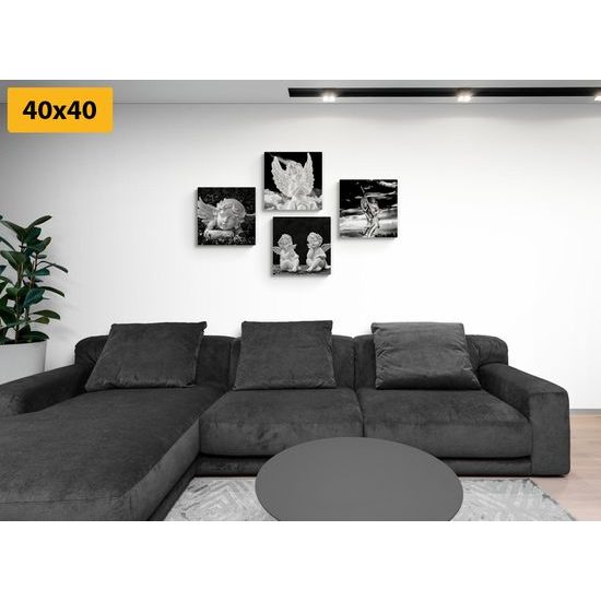 Set obrazov anjele v čiernobielom prevedení