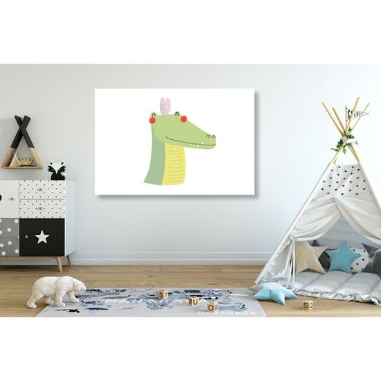 Obraz usmievavý krokodíl s indiánskymi pierkami