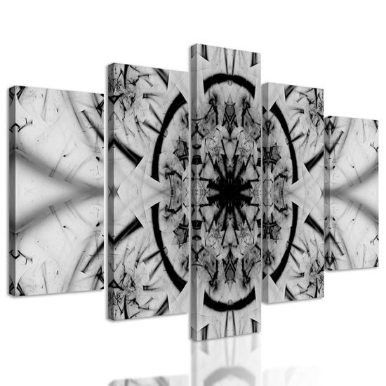 5-dielny obraz futuristická Mandala v čiernobielom prevedení