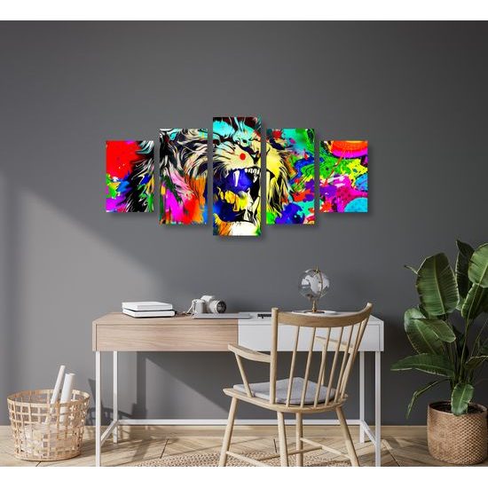 5-dielny obraz levia hlava v štýle pop art