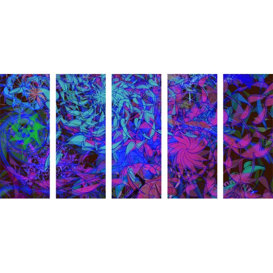 5-dielny obraz nevšedná abstrakcia v futuristickom prevedení