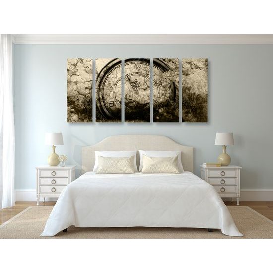 5-dielny obraz historické stopky v sépiovom prevedení