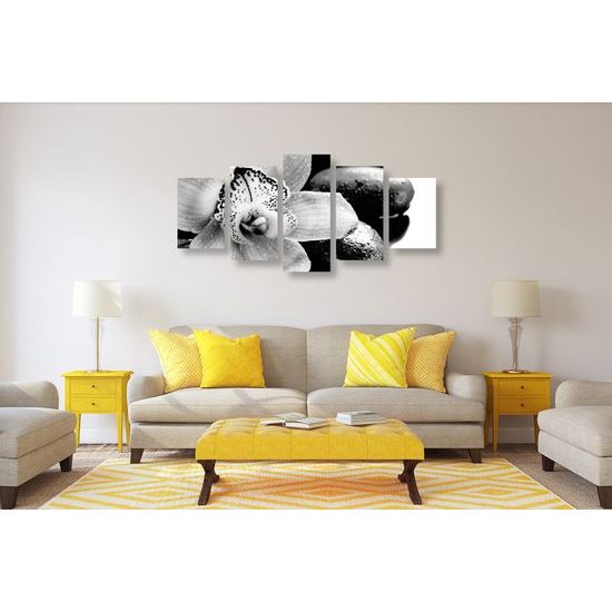 5-dielny obraz čiernobiely kvet orchidei