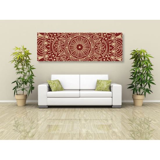 Obraz biela Mandala doplnená bordovou farbou