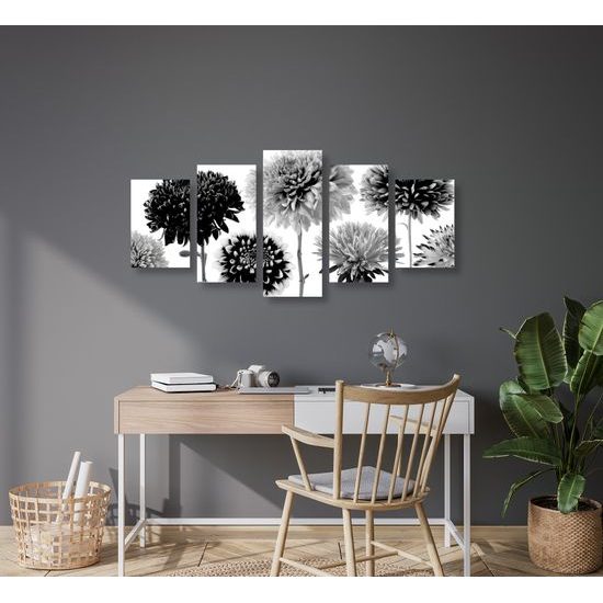 5-dielny obraz nádherné dálie v čiernobielom prevedení