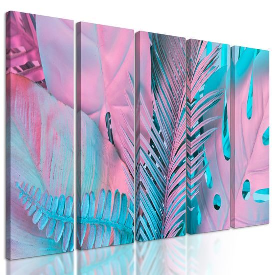 5-dielny obraz palmové listy vo výrazných farbách