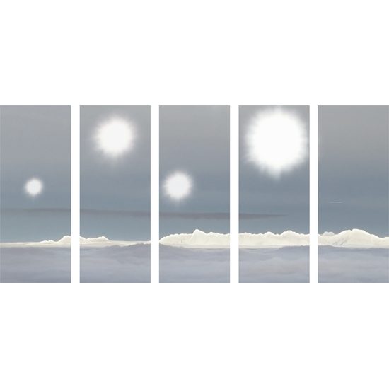 5-dielny obraz odrazy slnka nad zahmlenou krajinou
