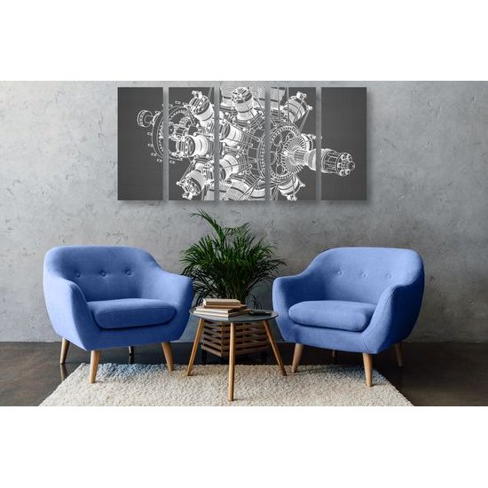 5-dielny obraz nákres motora