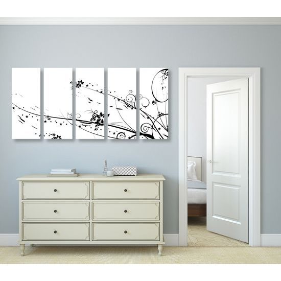 5-dielny obraz abstrakcia kvetov