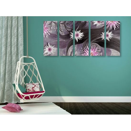 5-dielny obraz nádherné kvety s tajomným pozadím