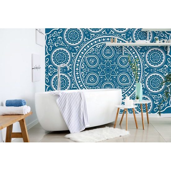 Tapeta nežná Mandala na modrom pozadí