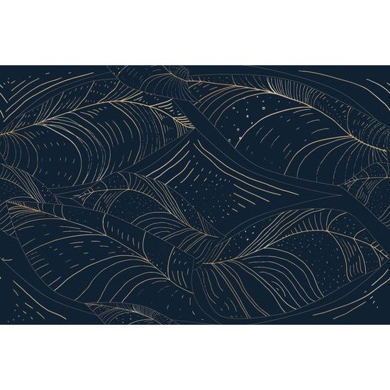 Tapeta eleganté zlaté listy na modrom pozadí