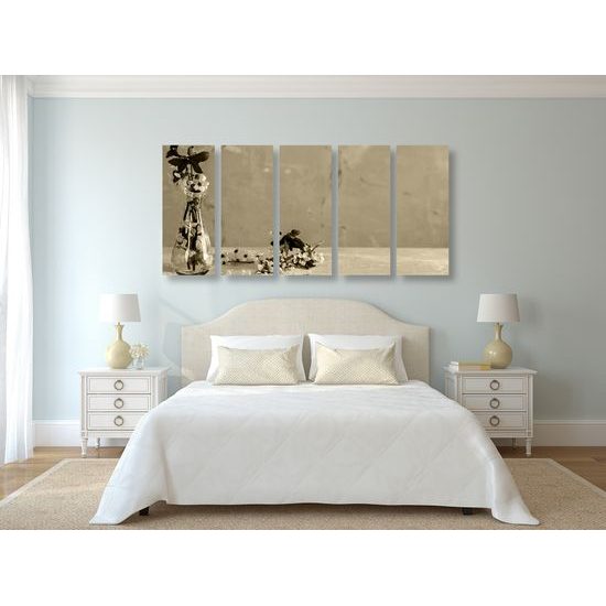 5-dielny obraz čerešňové zátišie v sépiovom prevedení