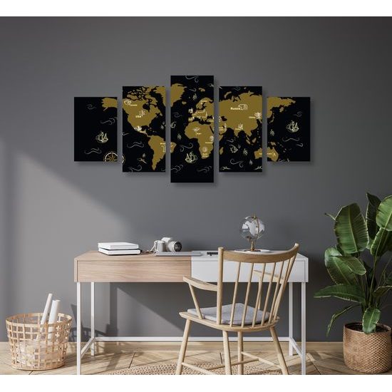 5-dielny obraz dobrodrúžna mapa sveta