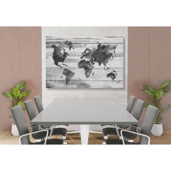 Obraz na korku čiernobiela mapa sveta na dreve
