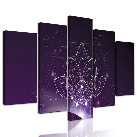 5-dielny obraz Feng Shui symbol na fialovom pozadí