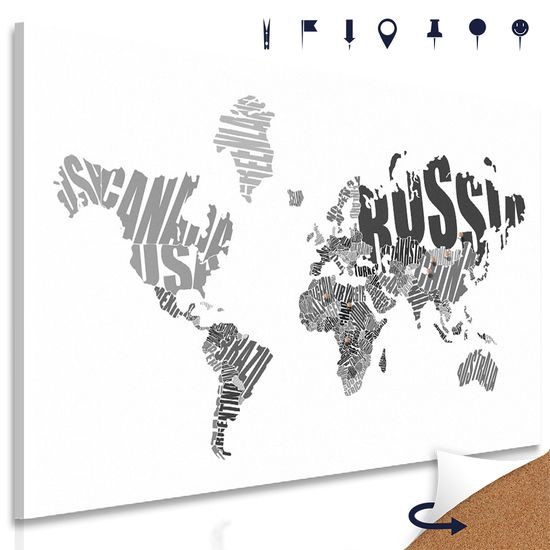 Obraz na korku čierno-biela mapa s nápismi štátov