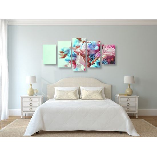 5-dielny obraz kytica ruží v pastelových farbách