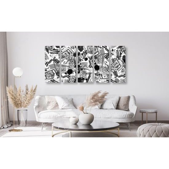 5-dielny obraz čiernobiela neobyčajná abstrakcia