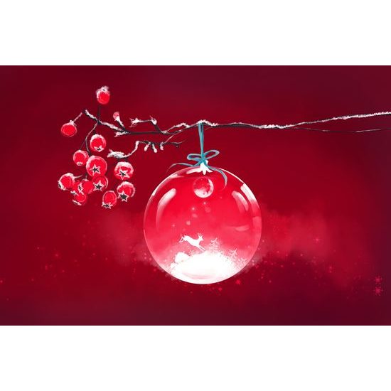 Obraz krásna vianočná guľa na červenom pozadí