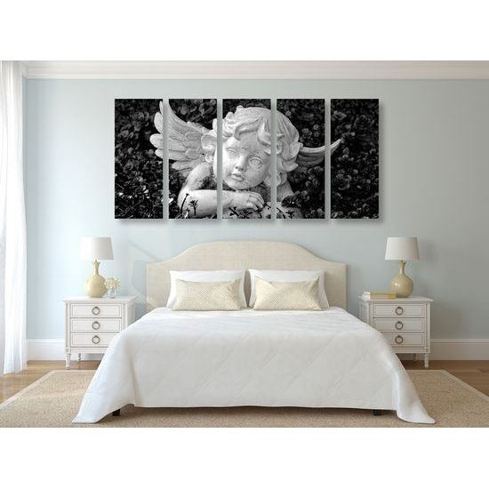 5-dielny obraz záhradný anjelik v čiernobielom prevedení