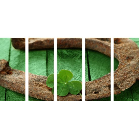 5-dielny obraz zátišie tvorené podkovou a štvorlístkom