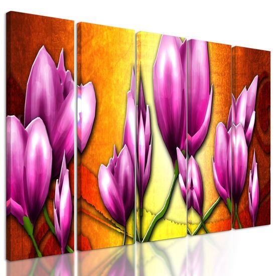 5-dielny obraz ružové vintage kvety