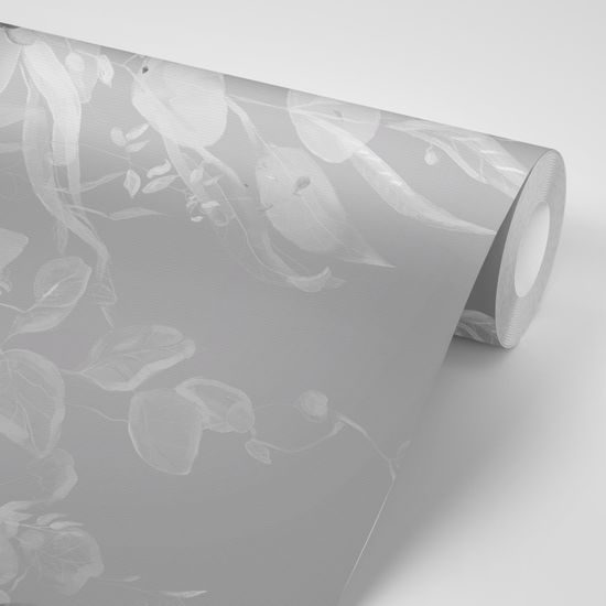 Tapeta krásne listy v čiernobielom prevedení