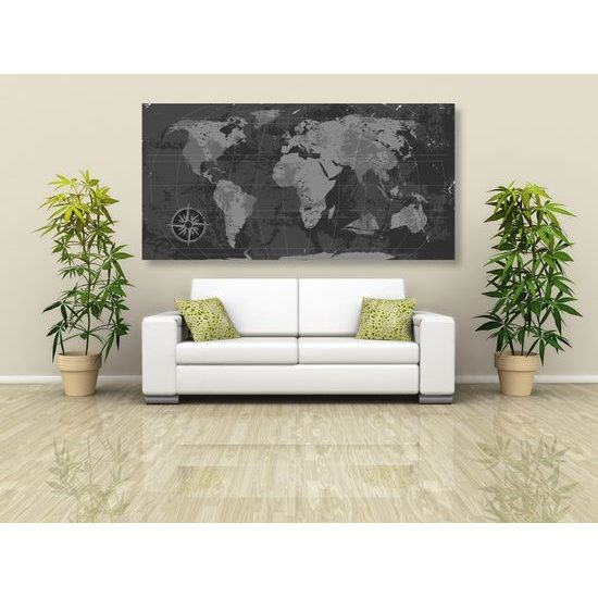 Obraz historická mapa sveta v čiernobielom prevedení