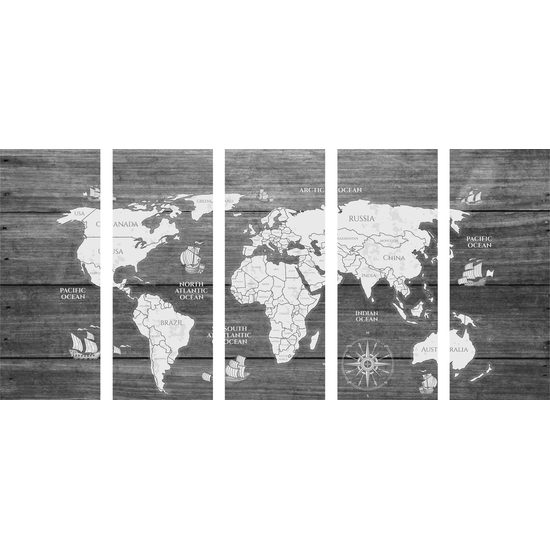 5-dielny obraz historická drevená mapa