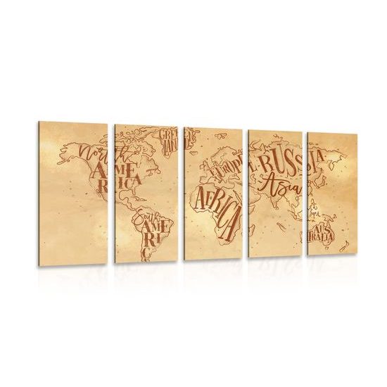 5-dielny obraz abstraktná mapa celého sveta vo vintage prevedení