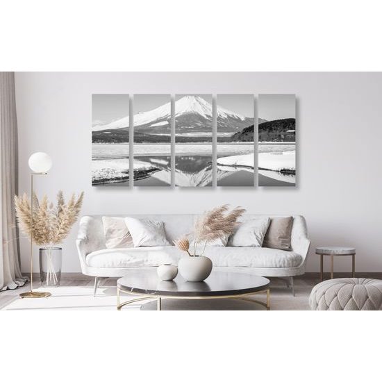 5-dielny obraz krása Japonskej prírody v čiernobielom prevedení