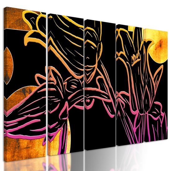 5-dielny obraz kvety v abstraktnom neónovom prevedení
