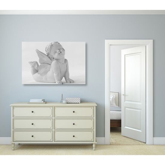 Obraz usmiaty anjel v čiernobielom prevedení