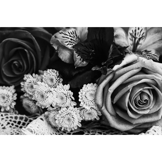 Obraz sviatočná kytica v čiernobielom prevedení