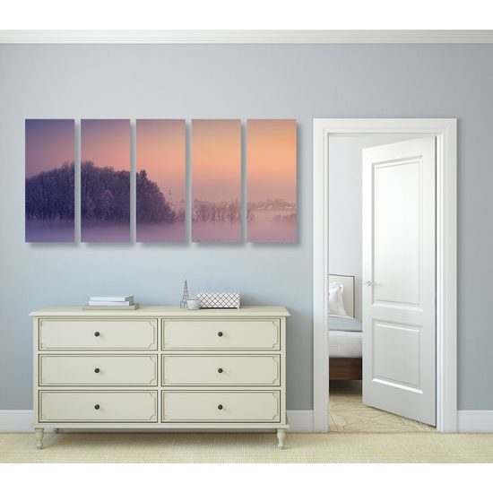 5-dielny obraz spln mesiaca zahalený hmlou