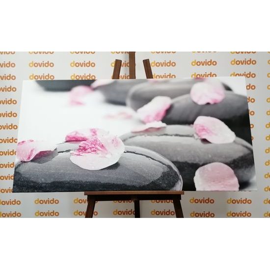 Obraz zen kamene s lupeňami kvetu