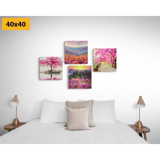 Set obrazov imitácie malieb v odtieňoch ružovej