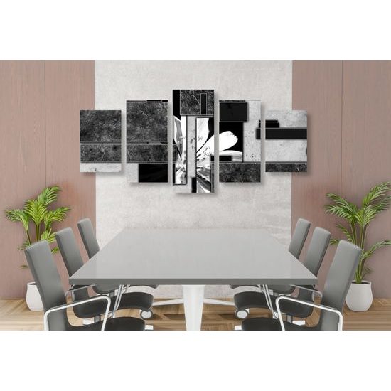 5-dielny obraz kvet v čiernobielom ráme